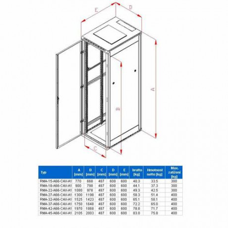 Rack Triton 19'' stojanový 27U/ 600x600 prosklené dveře, šedý