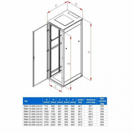 Rack Triton 19'' stojanový 32U/600x800 prosklené dveře, šedý