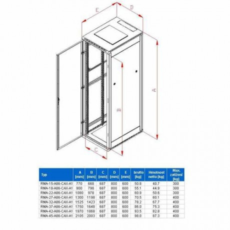 Rack Triton 19'' stojanový 27U/800x600 prosklené dveře, šedý