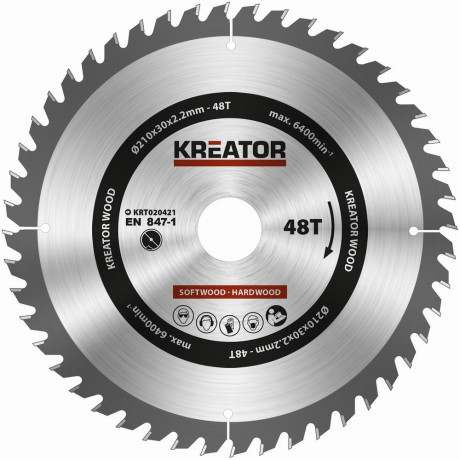 Pilový kotouč Kreator KRT020421 na dřevo 210mm, 48T