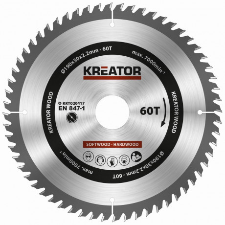 Pilový kotouč Kreator KRT020417 na dřevo 190mm, 60T