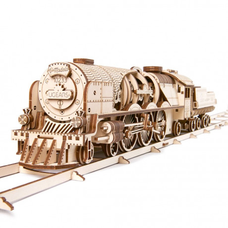 Hračka Ugears 3D dřevěné mechanické puzzle V-Express parní lokomotiva 4-6-2 s tendrem