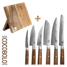 Sada nožů SOK 6 kuchyňských Cocobolo White Damascus + magnetický stojánek 